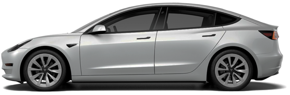 A silver Tesla Model 3 with 70% window tint, offering a very light shade that provides minimal darkening while still reducing glare. The side profile highlights the car’s sleek aerodynamic design and stylish Tesla wheels.